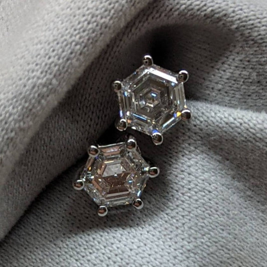 Hexagon Diamond Stud Earrings